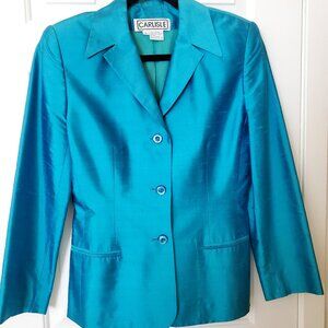 Carlisle 100% Silk Fitted Turquoise Evening Jacket - Size 6